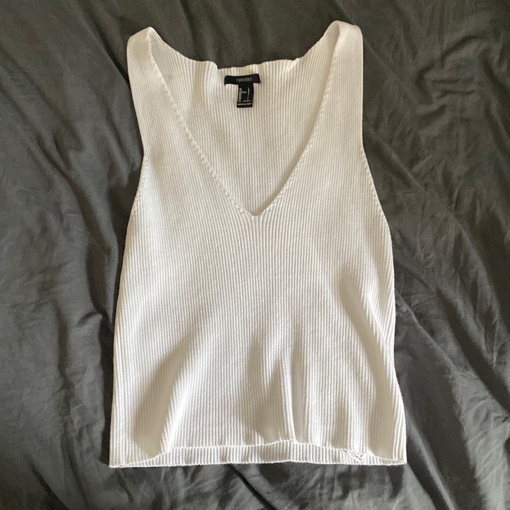 White Ribbed Forever 21 Tank, Size L